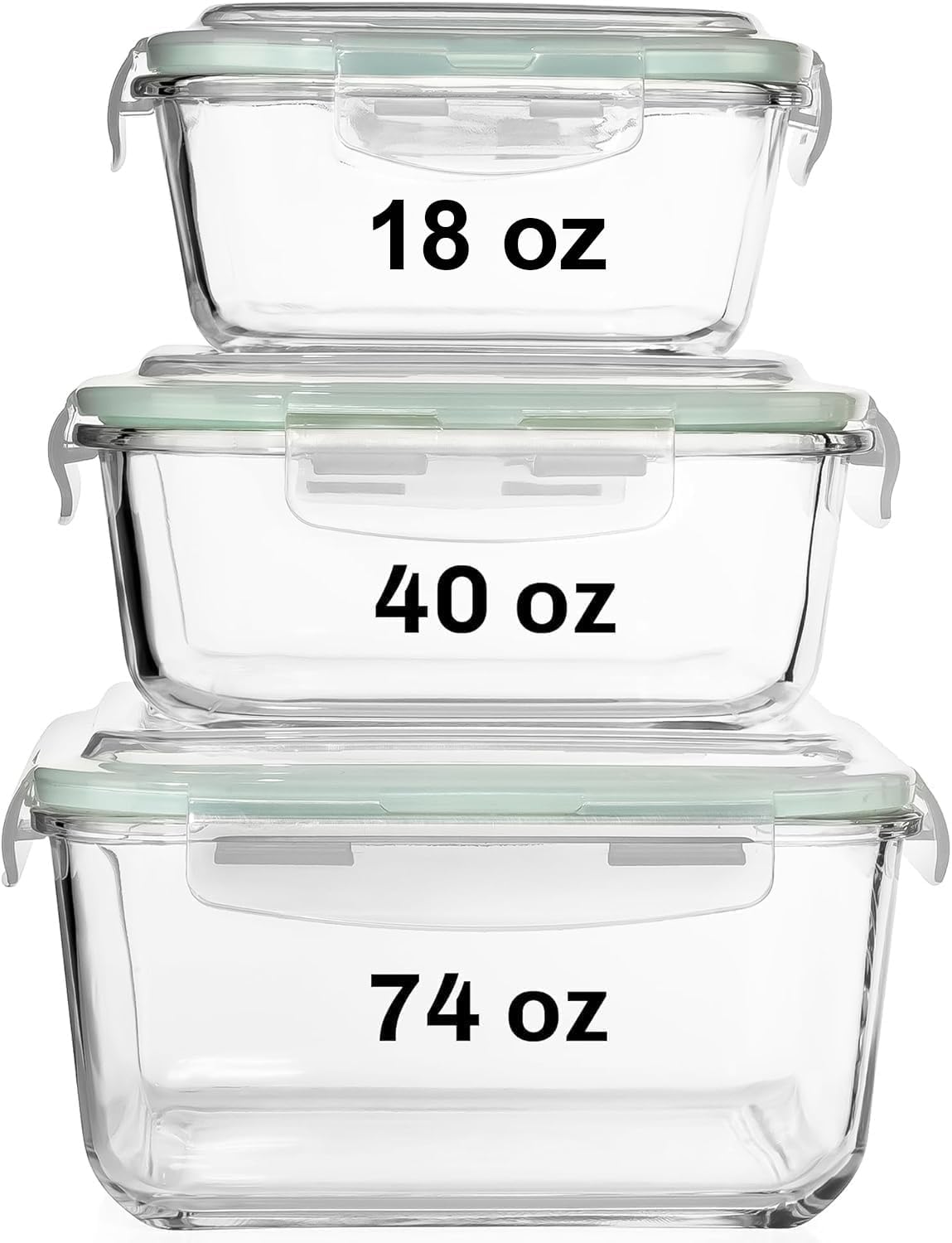 Glass Container Set - 6 PC Square Glass Food Storage