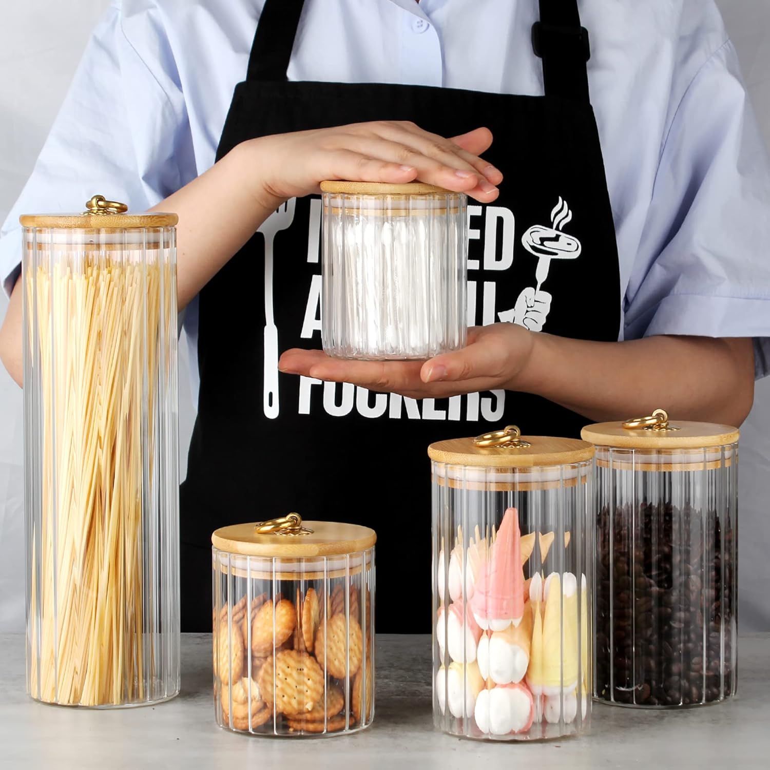 Glass Storage Jars Set of 5, D - Glass Container Set 评论和价格