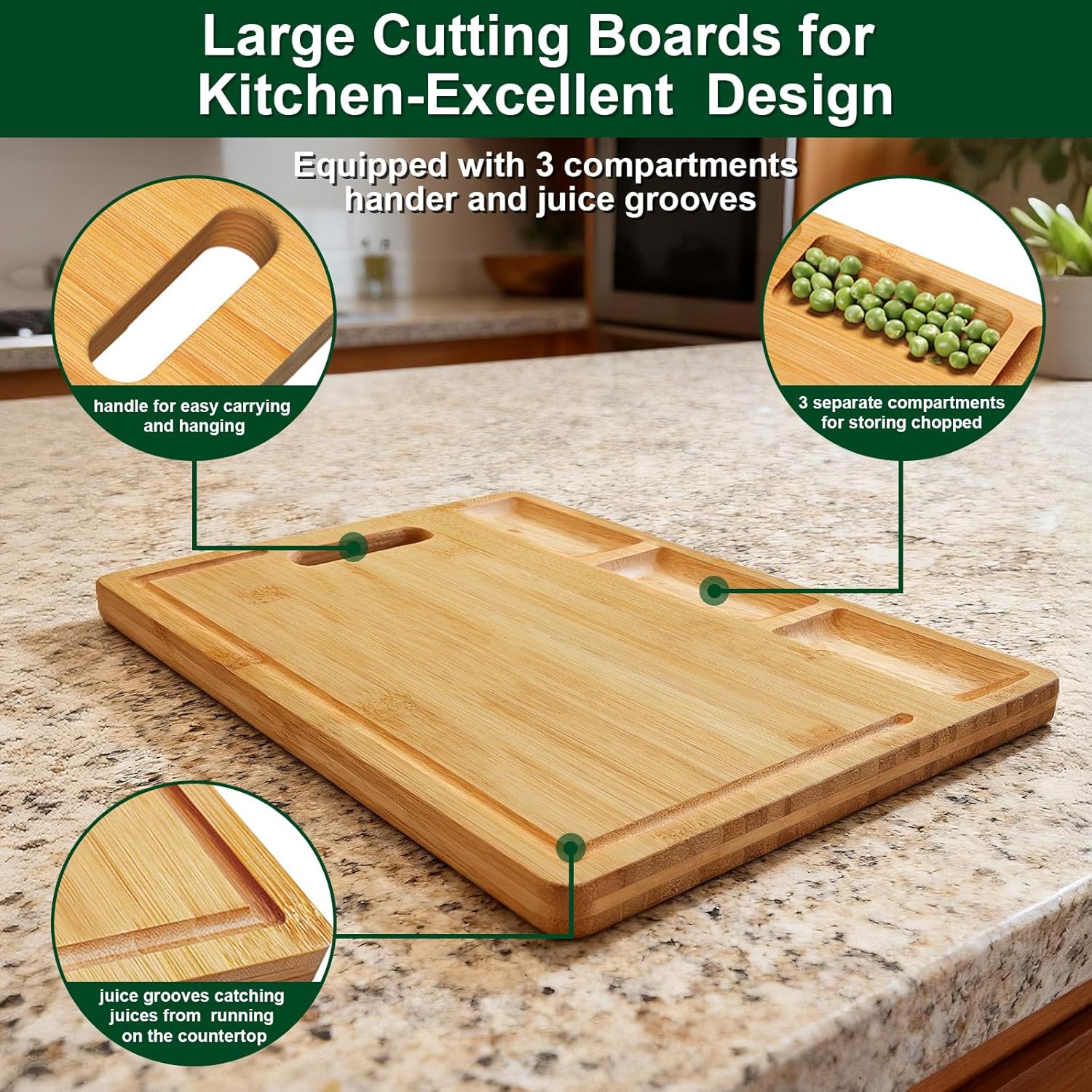 Bamboo Cutting Board with 3 Co - Meal Prep Juice 评论和价格