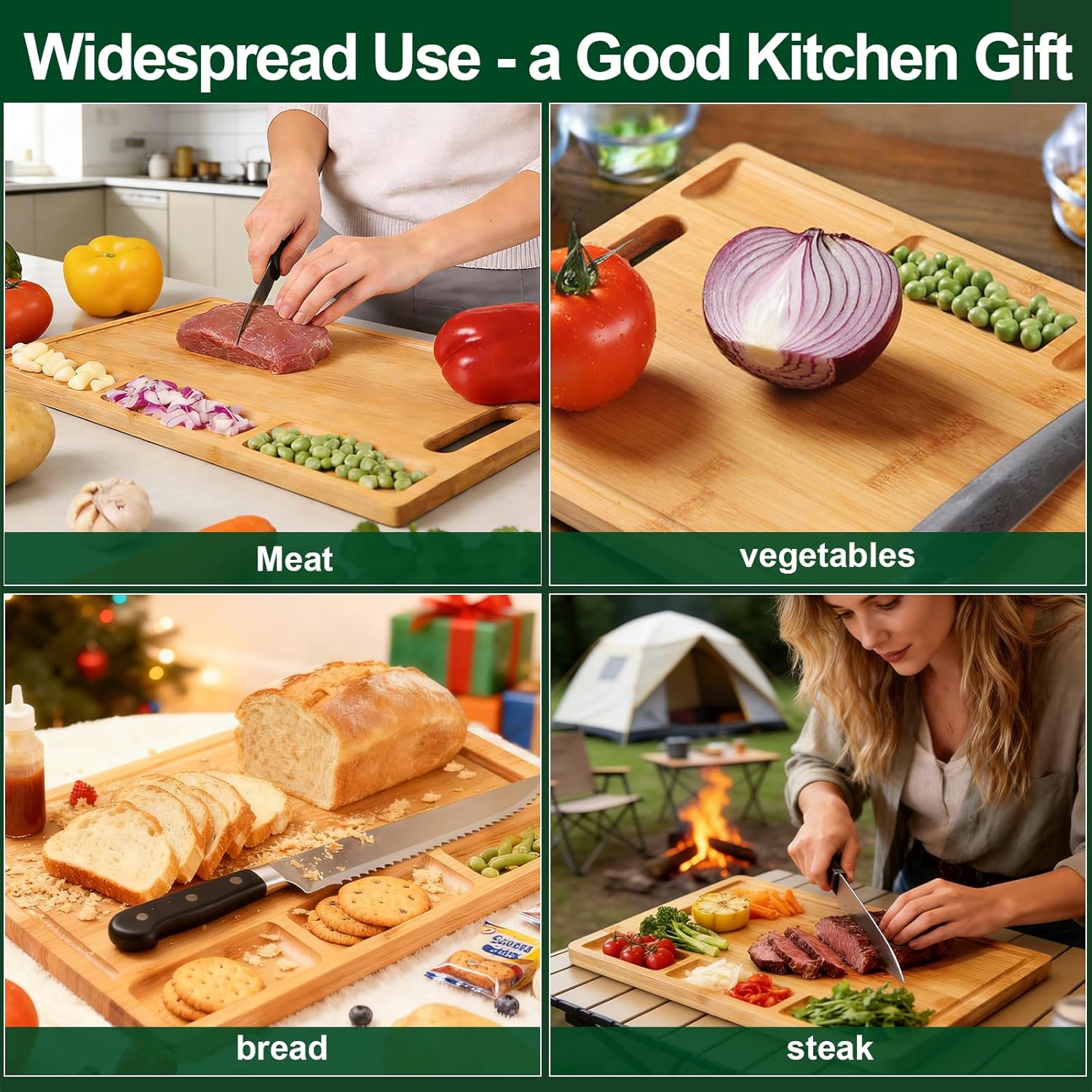 Bamboo Cutting Board with 3 Co - Meal Prep Juice 评论和价格
