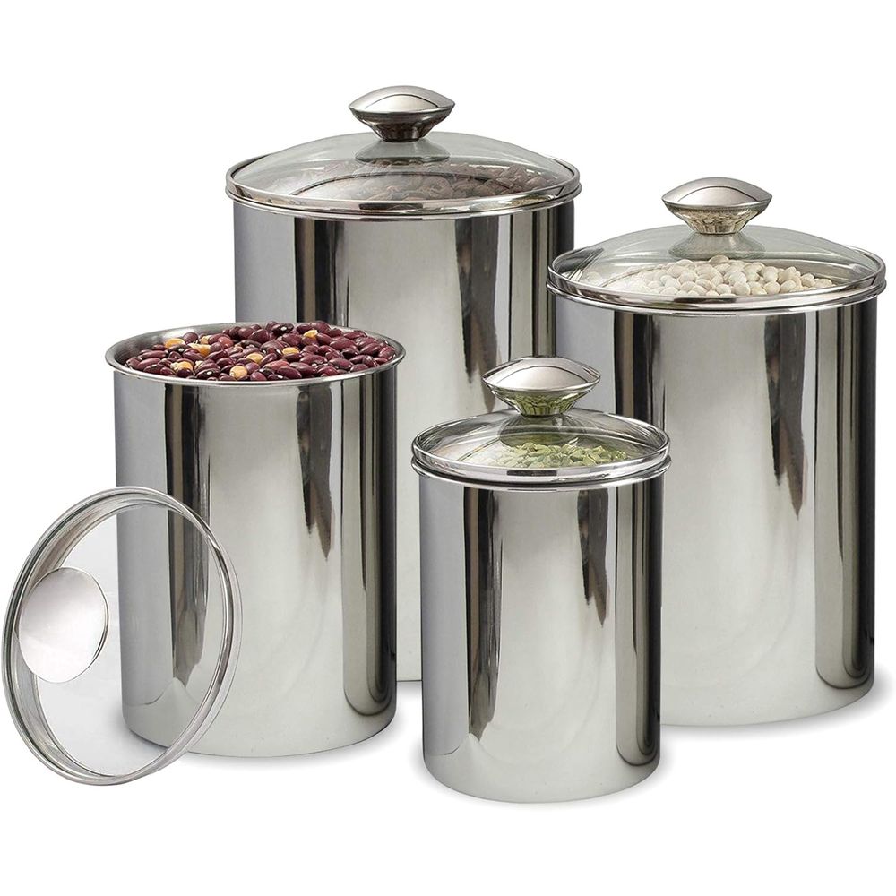 4-Piece Stainless Steel Food S - Glass Container Set 评论和价格