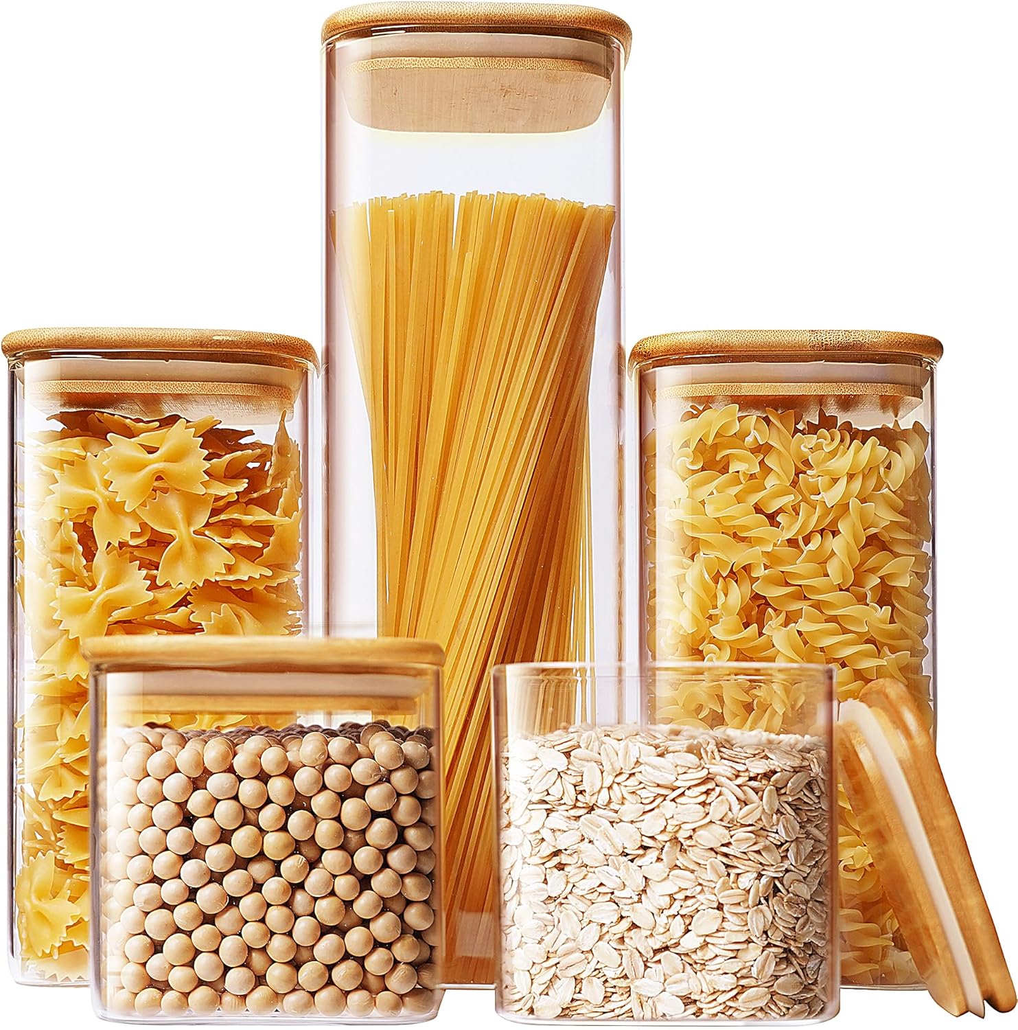 Square Glass Jars with Bamboo  - Glass Container Set 评论和价格