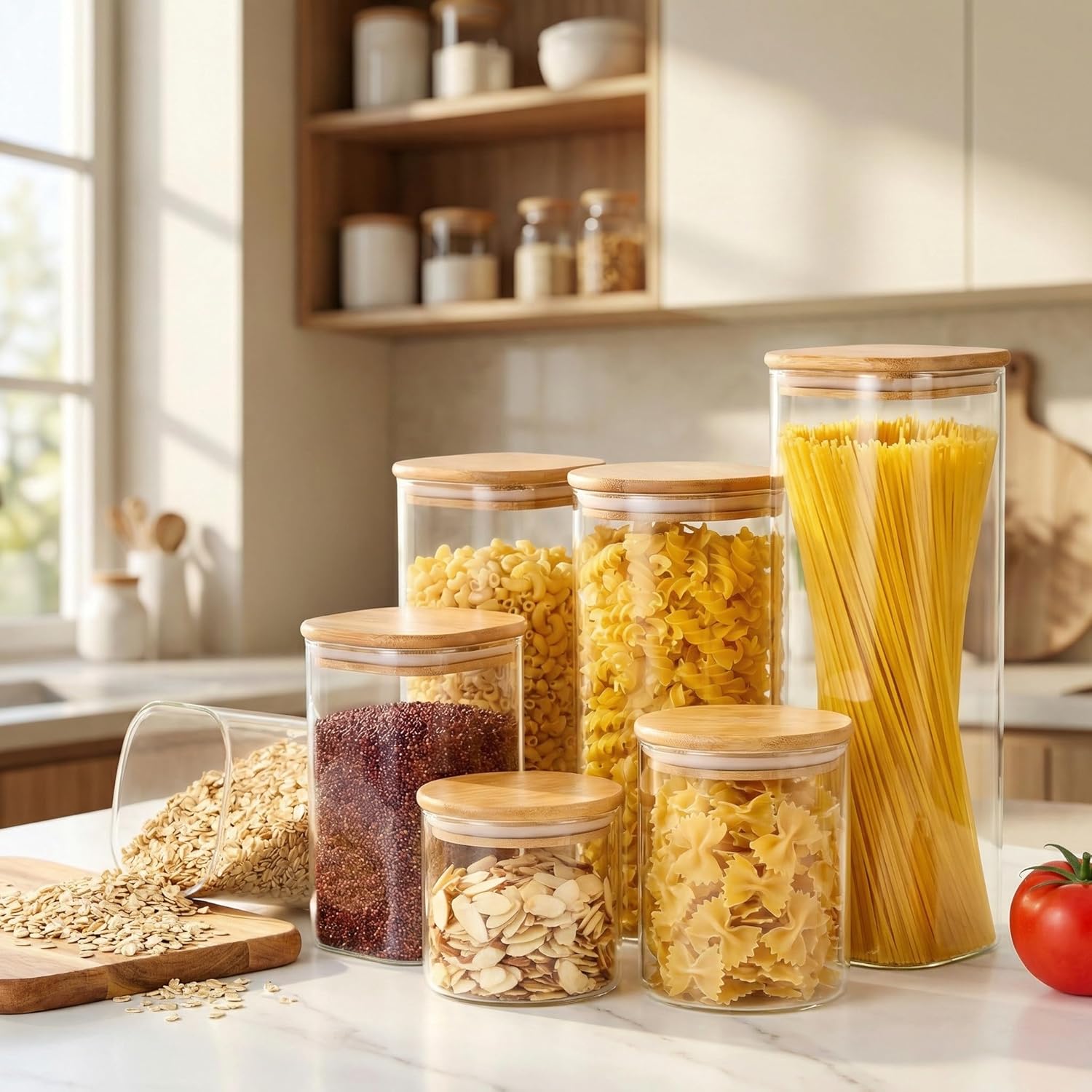 Square Glass Jars with Bamboo  - Glass Container Set 评论和价格