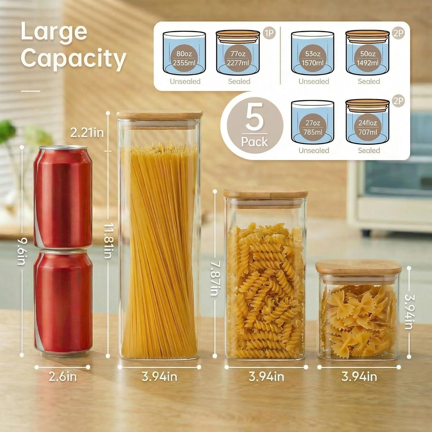 Square Glass Jars with Bamboo  - Glass Container Set 评论和价格