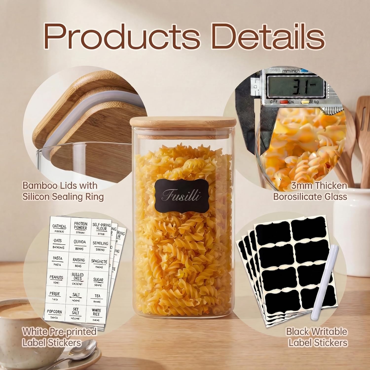Square Glass Jars with Bamboo  - Glass Container Set 评论和价格