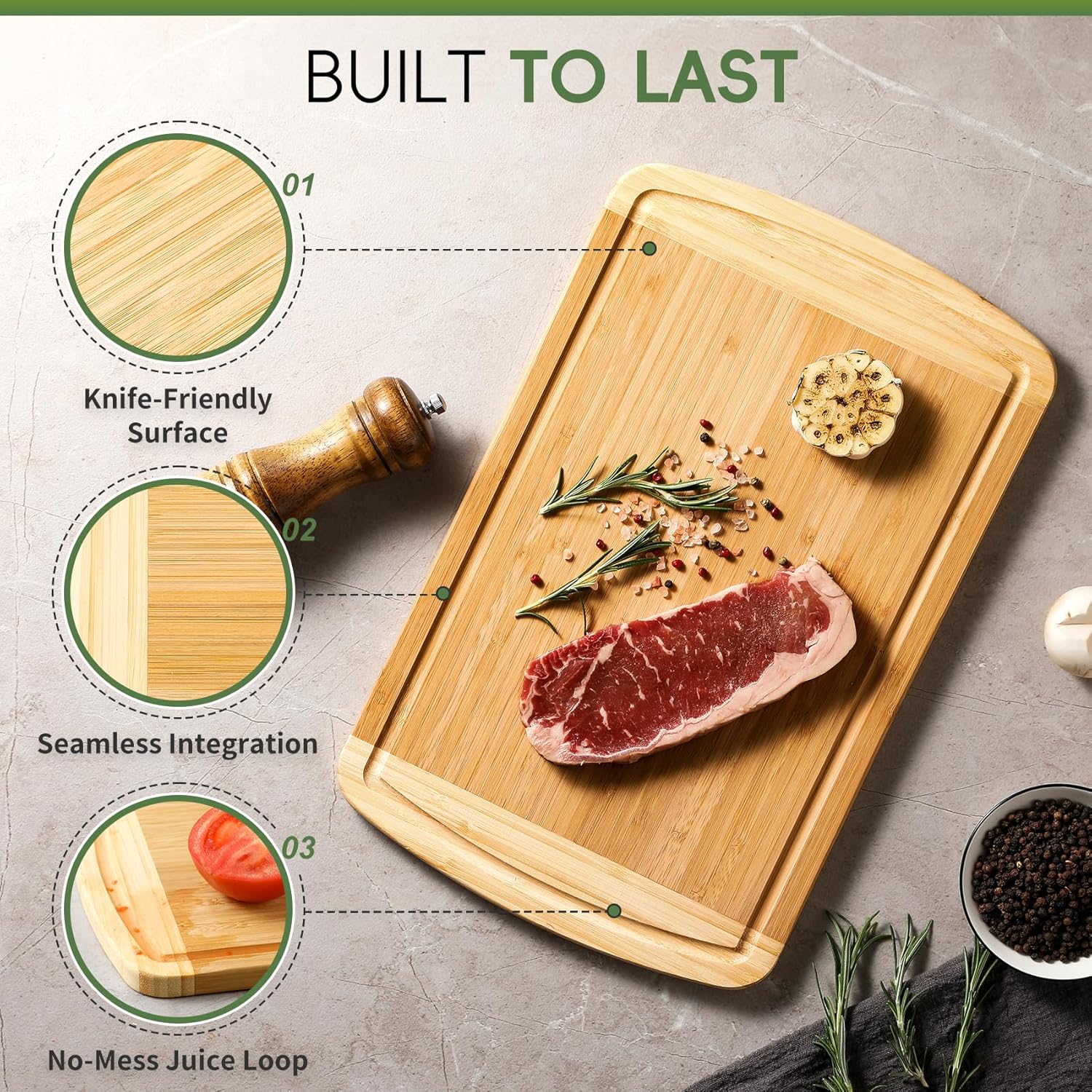 Large Bamboo Cutting Board for - Meal Prep Juice 评论和价格