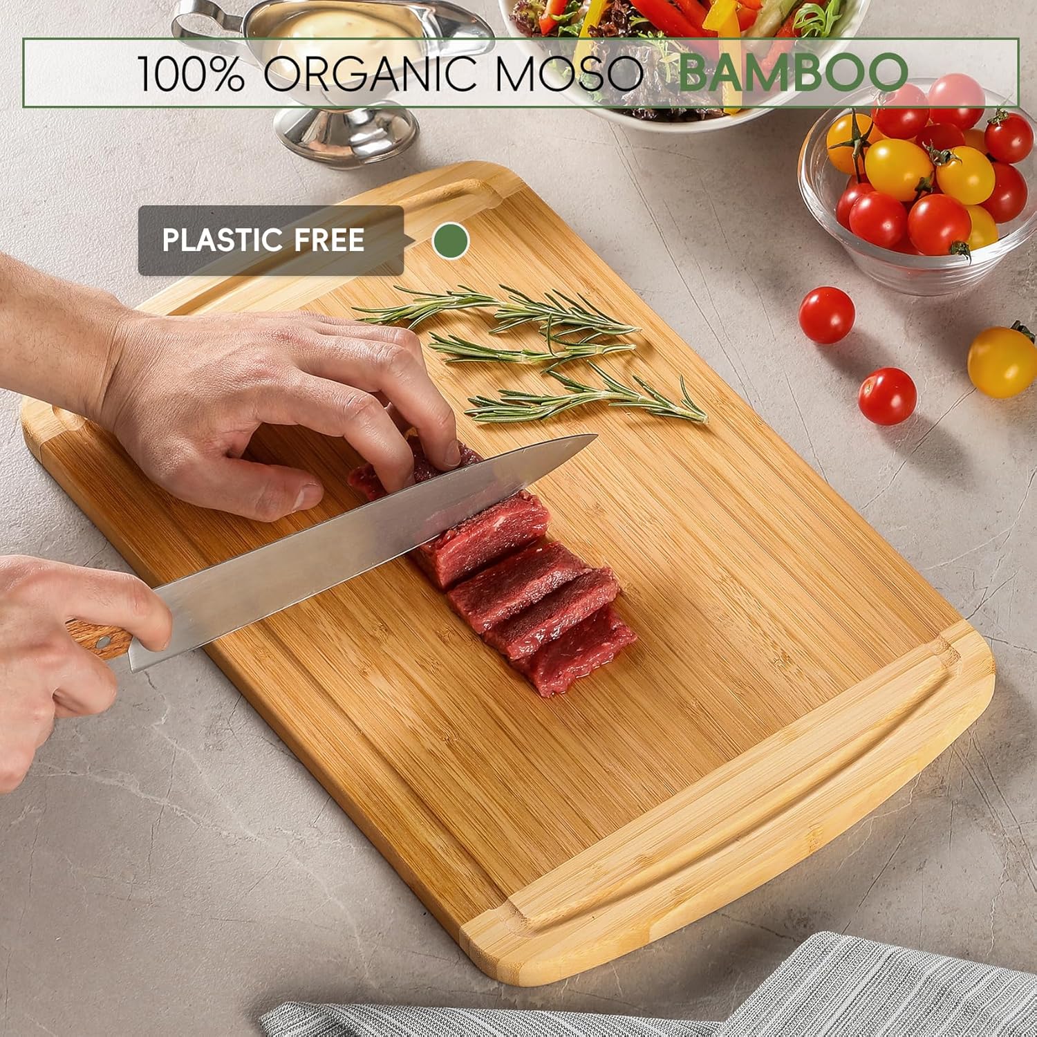 Large Bamboo Cutting Board for - Meal Prep Juice 评论和价格