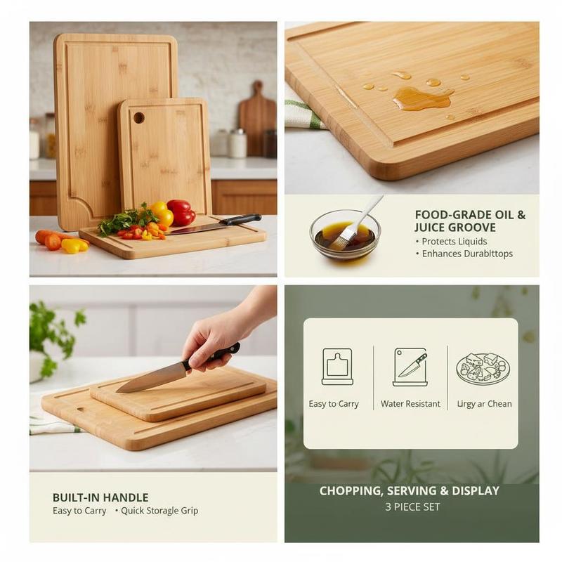 Bamboo Chopping Block Set 3 Pi - Meal Prep Juice 评论和价格